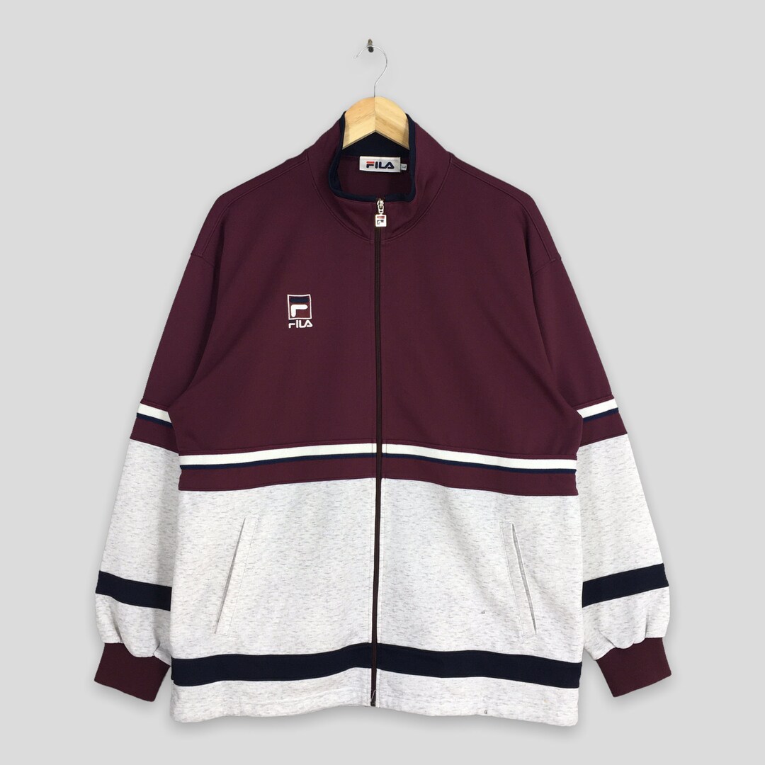 Vintage 90's Fila Sports Burgundy Windbreaker Jacket Large Fila