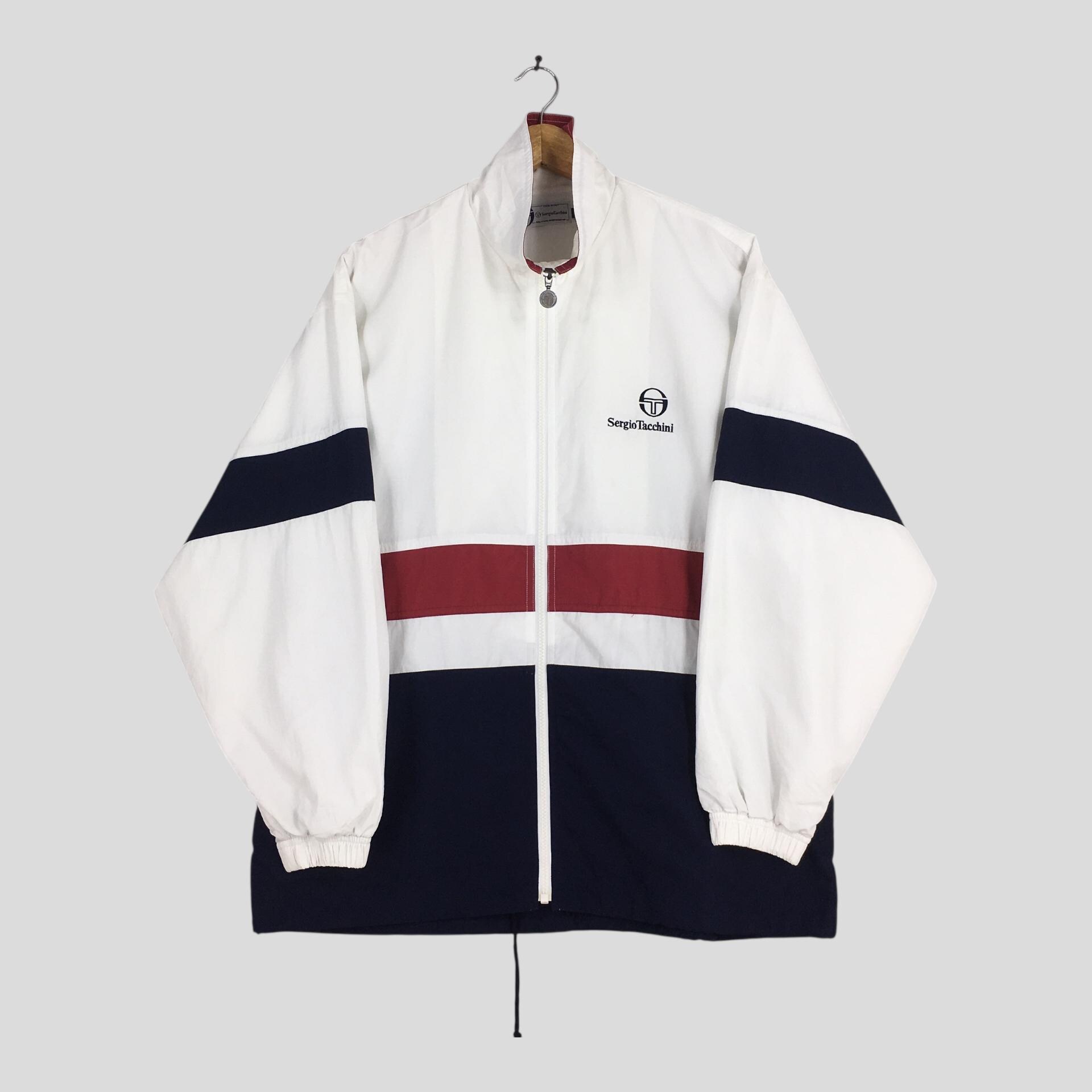 Vintage 90s Sergio Tacchini Windbreaker White Jacket Medium