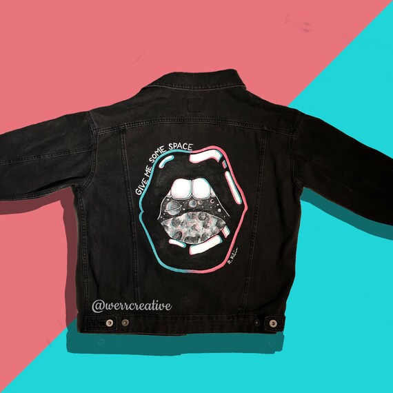 Give Me Some Space Hand Painted Black Denim Jacket