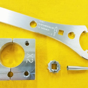 Bloque de abrazadera/tornillo de banco Fox Float DHX2 + llave de cabezal de sellado + casquillo de cartucho de 2 pines + herramienta de bala de sellado - DH x2 reconstrucción - Herramientas para bicicletas de suspensión