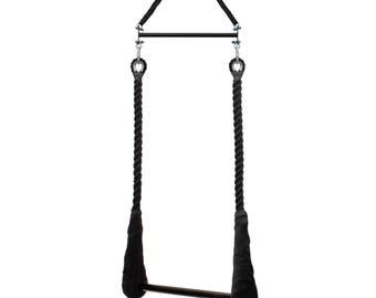 Circus Trapeze Full Set Black, Circus Equipment Set including Aerial Trapeze Set with Carabiners, Aerial Trapeze Static or Duo Full Set