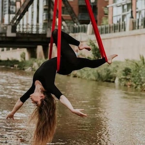 Red Aerial Circus Dance Loops, Circus Gymnastics Black Velvet Loops, Circus Props Equipment, Acrobatics Circus Pro, Fitness Studios Props