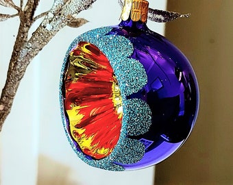 Vintage Czech Republic, Glass Blown, Hand Painted Christmas Tree Ornament - Retro Balls