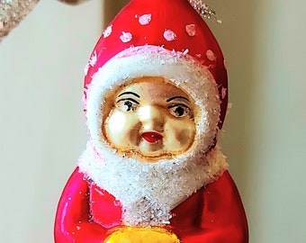 Vintage République tchèque, décoration de sapin de Noël peinte à la main en verre soufflé - Gnome