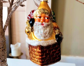 Repubblica Ceca, decorazione per albero di Natale in vetro soffiato e dipinto a mano - Grande Babbo Natale nel camino