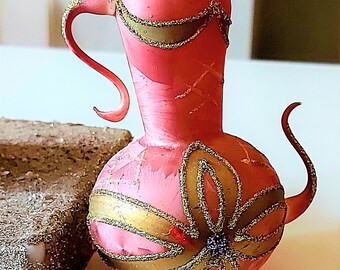 Repubblica Ceca, vetro soffiato, decorazione per albero di Natale dipinta a mano - Lampada Genie rosa