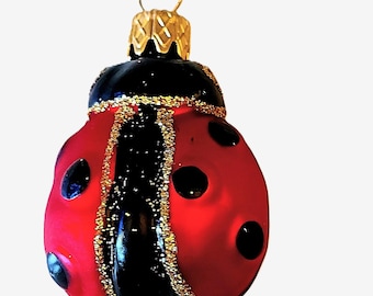 Decorazione per albero di Natale vintage in vetro soffiato e dipinto a mano, Repubblica Ceca - coppia di coccinelle (x 2)