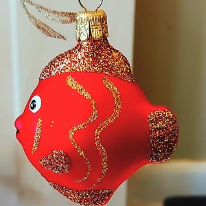 vintage République tchèque, décoration de sapin de Noël peinte à la main en verre soufflé - Nemo Fish