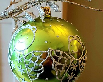 República Tcheca, vidro soprado, decoração de enfeite de árvore de Natal pintada à mão - Bola grande