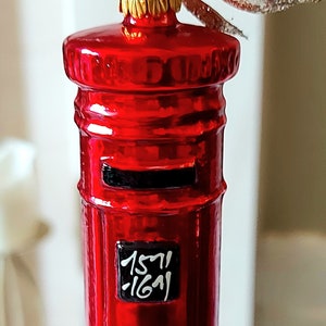 vintage République tchèque, décoration de sapin de Noël peinte à la main en verre soufflé - Boîte aux lettres