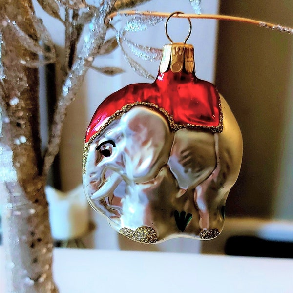 Vintage Czech Republic, Glass Blown, Hand Painted Christmas Tree Ornament - Elephant Ganesha