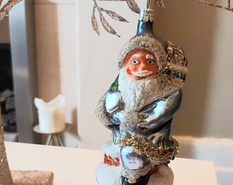 Repubblica Ceca, vetro soffiato, decorazione per albero di Natale dipinta a mano - Grande camino di Babbo Natale blu