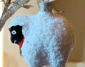 Repubblica Ceca, vetro soffiato, decorazione per albero di Natale dipinta a mano - Pecora