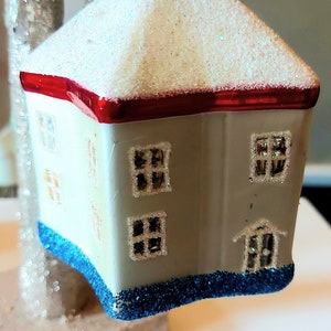 Vintage Czech Glass Christmas Ornament: Hand-Painted Glittery House