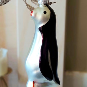 Décoration de sapin de Noël vintage, République tchèque, verre soufflé peint à la main - Pingouin