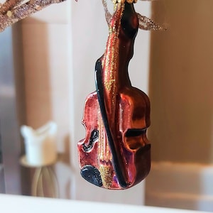Vintage République tchèque, décoration de sapin de Noël peinte à la main en verre soufflé - Violon