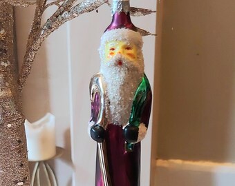 Repubblica Ceca, vetro soffiato, decorazione per albero di Natale dipinta a mano - Babbo Natale sottile viola