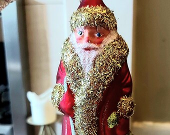 Repubblica Ceca, vetro soffiato, decorazione per albero di Natale dipinta a mano - Babbo Natale grande rosso/oro