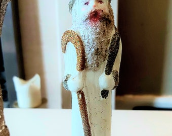 Czech Republic, Glass Blown, Hand Painted Christmas Tree Ornament - Thin Santa White (reduced)