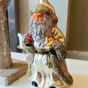 vintage République tchèque, décoration de sapin de Noël peinte à la main en verre soufflé - Très grand père Noël