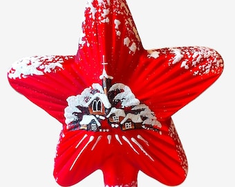 Repubblica Ceca, decorazione per albero di Natale in vetro soffiato e dipinto a mano - Puntale per albero a forma di stella rossa
