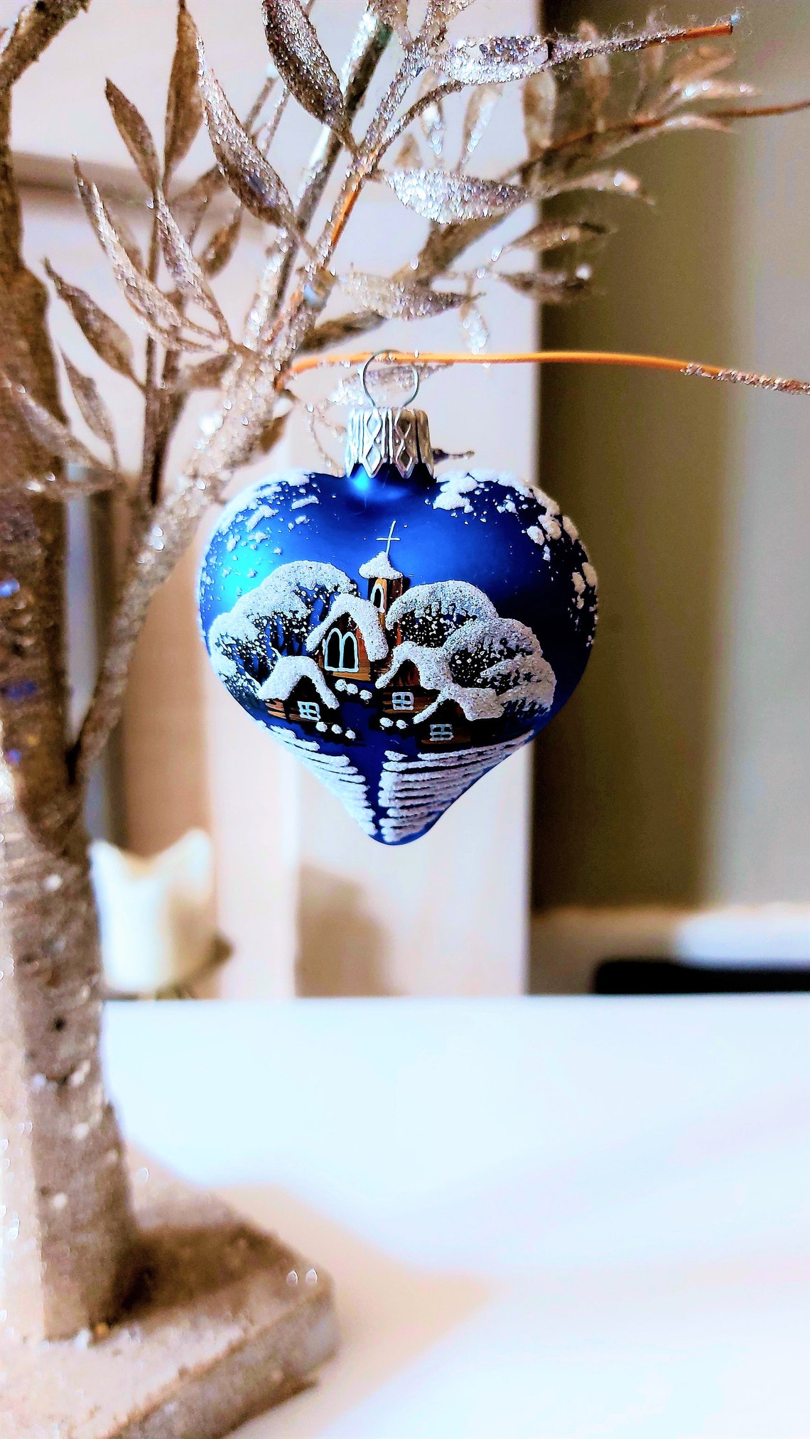 Vintage Czech Republic, Glass Blown, Hand Painted Christmas Tree