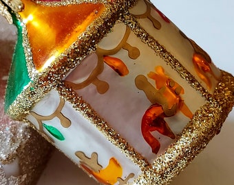 Czech Republic, Glass Blown, Hand Painted Christmas Tree Ornament - Carousel