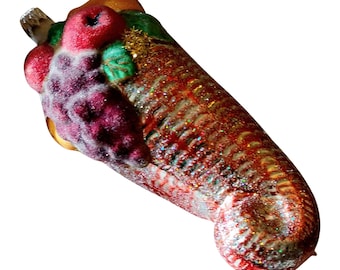Repubblica Ceca, vetro soffiato, decorazione per albero di Natale dipinta a mano - grande cono di frutta rosso