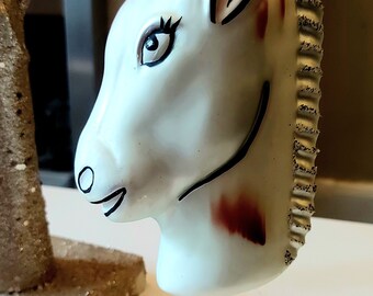 Repubblica Ceca, vetro soffiato, decorazione per albero di Natale dipinta a mano - Testa di cavallo