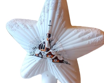 Repubblica Ceca, decorazione per albero di Natale in vetro soffiato e dipinto a mano - Puntale per albero a forma di stella bianca