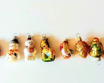 Vintage Czech Republic, Glass Blown, Hand Painted Christmas Tree Small Ornaments - Individual Pieces 2 Minimum