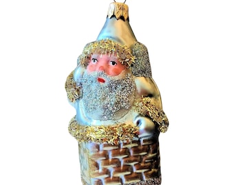 Repubblica Ceca, decorazione per albero di Natale in vetro soffiato e dipinto a mano - Grande Babbo Natale nel camino