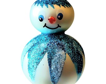 Czech Republic, Glass Blown, Hand Painted Christmas Tree Ornament - 2 Tier Snowman (reduced)