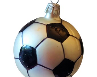 Czech Republic, Glass Blown, Hand Painted Christmas Tree Ornament - football