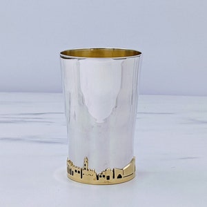 Copa de Kidush, Copa de vino, Copa de vino, Regalo de bodas judía, Jerusalén de oro, Regalo religioso, Copa de plata, Judaica, Copa de ceremonia, Shabat