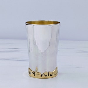 Kiddush Cup, Wine Goblet, Wine Cup, Jewish Wedding Gift, Jerusalem of Gold, Religious Gift, Silver Goblet, Judaica, Ceremony Cup, Shabbat image 1