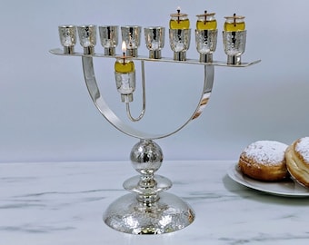 Sterling Silver Menorah, Unique Hanukka Gift, Modern Judaica, Judaica art, Made in Israel, Hanukkah Menorah, Home Decor, Jewish Wedding gift