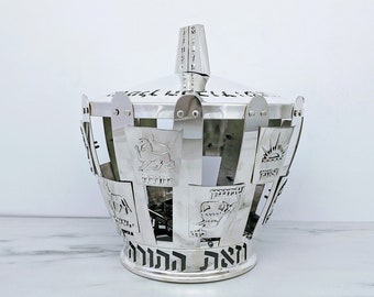 Silver Torah Crown, Torah Scroll Crown, Twelve Tribes,  Sefer Torah, Synagogue Contribution, Torah Ornament, Shul gift, Made In Jerusalem