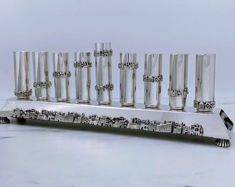 Large Silver Menorah, Unique Hanukkah Menorah, Jerusalem landscape Decoration, Silver Judaica, Bier Original, Jewish Art, Chanukah gift