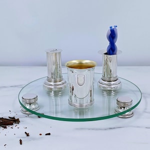 Sterling Silver Havdalah Set: Kiddush Cup, Besamim Box, Candle Holder
