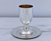 Kiddush cup, Silver wine cup, Shabbat centerpiece, Judaica, Chalice, Shabbat gift, Ceremony cup, Wine goblet, Optional matching coaster,