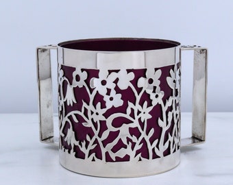 Sterling Silver Washing Cup: Floral Cutout Netilat Yadaim, Handmade Judaica