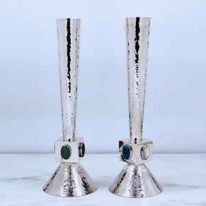 Silver Candlesticks Shabbat, Shabbat candle holder, Original hammered silver cones candlestick, Shabbat Gift, Silver Judaica, Made in Israel