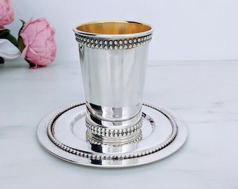 Silver Kiddush Cup, Wine Cup with Plate, Judaica, Wine Glass, Jewish Wedding Gift, Ceremony Cup, Personalized Wine Glass, Made in Israel