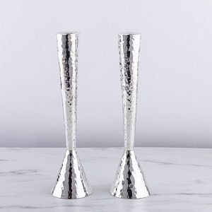Shabbat candlesticks, Silver Candle Holder, The original hammered silver cones candlestick, Shabbat Gift, Silver Judaica, Made in Israel