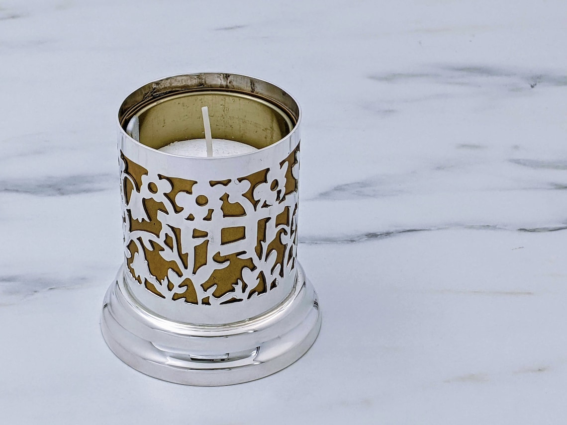 Yizkor Candle, Memorial Candle Holder, Hebrew Lettering, Silver