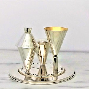 Sterling Silver Havdalah Set: Kiddush Cup, Candlestick, Spice Box, Made in Jerusalem