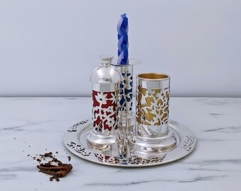 DAVIDA シルバー Halcyonセット Exquisite Silver-tone Havdalah Set - 4 Piece Ritual Kit With