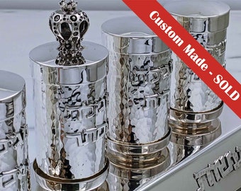 Sterling set for the Five Megillot, Bier Judaica original design, Custom made, Silver base for five small Megillah cases, Designer Judaica