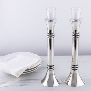 Sterling Silver Candlesticks, Shabbat Candle Holder, Contemporary unique design, Israeli Judaica art, Jewish Wedding Gift, Bat Mitzvah gift